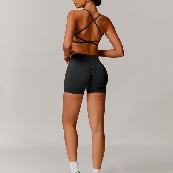 Stylish Women's Seamless 2-Piece Gym Set: Backless Bra & High Waist Shorts - Picture 6 of 6